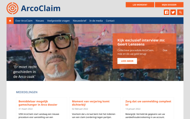 website screenshot ArcoClaim