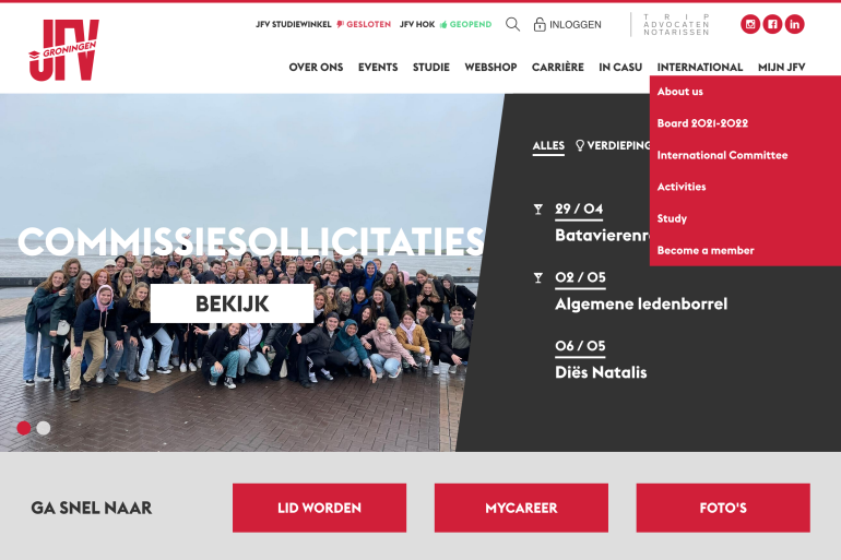 website screenshot JFV Groningen