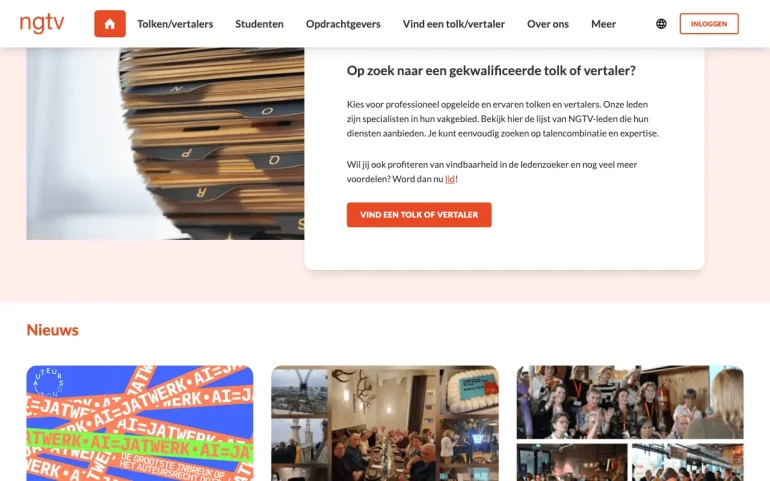 website screenshot Het Nederlands Genootschap van Tolken en Vertalers
