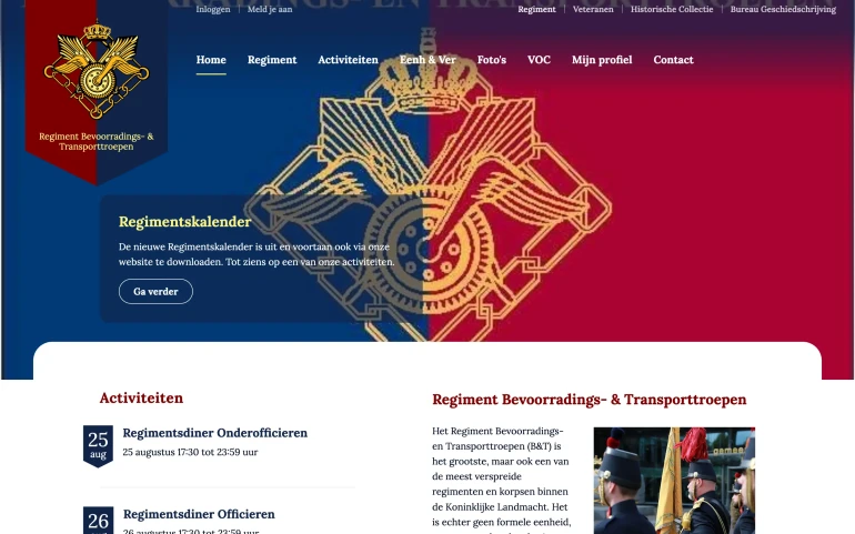 website screenshot Regiment Bevoorradings- & Transporttroepen
