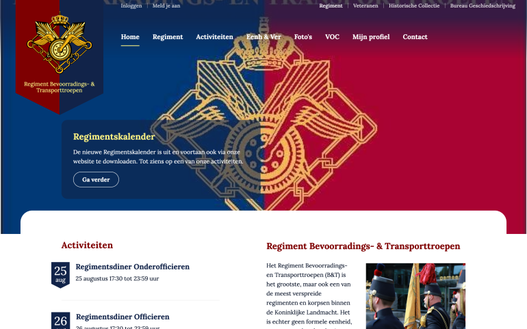 website screenshot Regiment Bevoorradings- & Transporttroepen